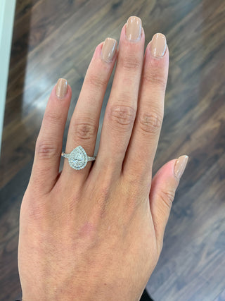 Beth - Platinum Double Halo Pear Diamond Engagement Ring