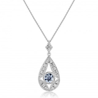 9ct White Gold Aquamarine & Diamond Teardrop Pendant Necklace