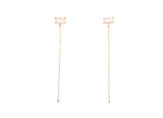9ct Yellow Gold Baguette with Chain Cz Earrings