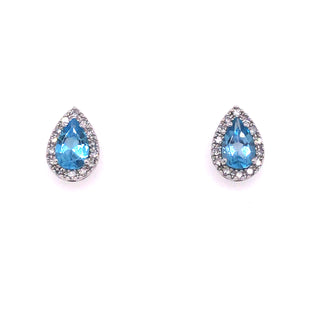 9ct White Gold Pear Blue Topaz & Diamond Earrings