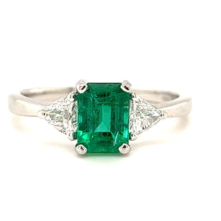1.19ct Emerald Cut Natural Emerald with Side Trillion Diamonds
