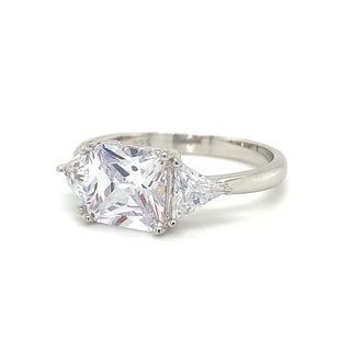Sterling Silver Princess Cut Cz with Side Trillion Stones