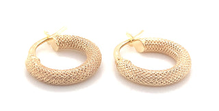 9ct Yellow Gold 3mm Tube 15mm Diamond Cut Textured-Round-Hoop Creole Earrings