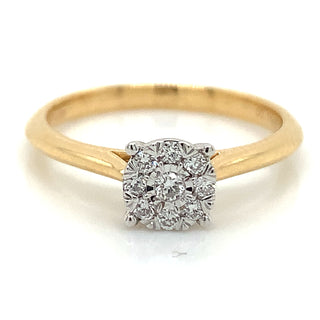 18ct Yellow Gold Classic Illusion Style Diamond Cluster Ring