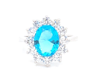 Sterling Silver Aquamarine Princess Di Style Ring