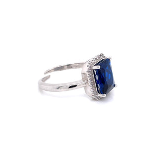 Sterling Silver Radiant Cut Sapphire CZ Ring