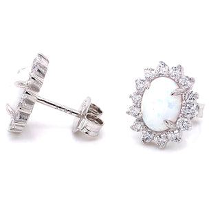 Sterling Silver Clear CZ & Opal Stud Earrings