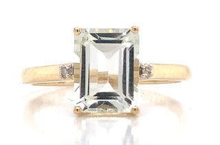 9ct Yellow Gold Earth Grown Green Amethyst And Diamond Ring