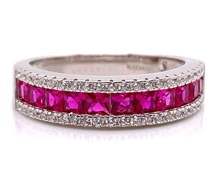 Sterling Silver Ruby Cz Baguette Ring