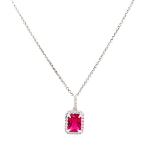 Sterling Silver Emerald Cut Ruby CZ Pendant