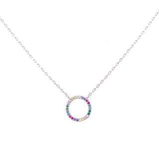 Sterling Silver Open Circle Multicoloured CZ Necklace