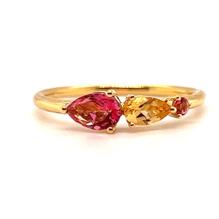 Pink Topaz & Citrine Yellow 18ct Gold Ring