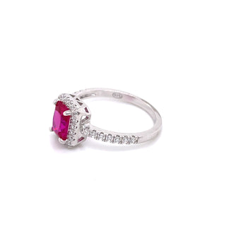 Sterling Silver Emerald Cut Ruby Ring