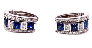 9ct White Gold Sapphire & Diamond Hinged Earrings
