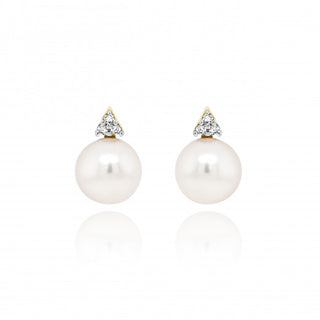 9ct Yellow Gold Diamond & Pearl Earrings