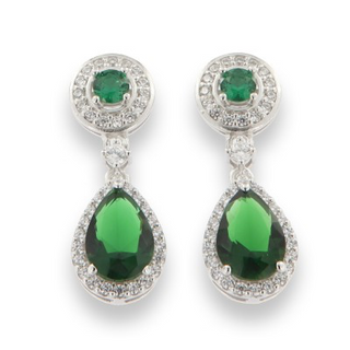 Sterling Silver Pear Cut Emerald CZ Drop Stud Earring