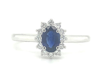18ct White Gold Sapphire And Diamond Halo Ring