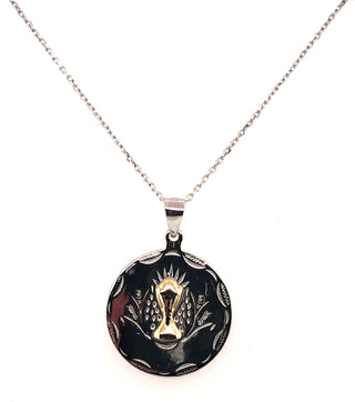 Sterling Silver Two Tone Round Medal Necklace