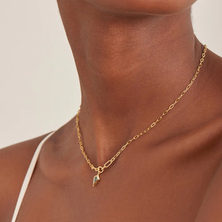 Ania Haie Gold Teal Sparkle Drop Pendant Chunky Chain Necklace