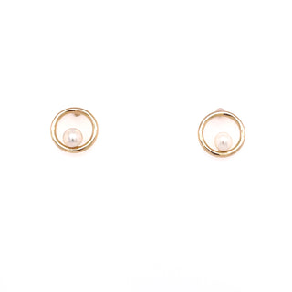 9ct Yellow Gold Open Circle & Pearl Studs