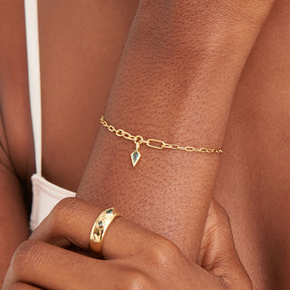 Ania Haie Gold Teal Sparkle Drop Pendant Chunky Chain Bracelet