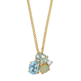 Opal, Blue Topaz And Green Amethyst Cluster Pendant