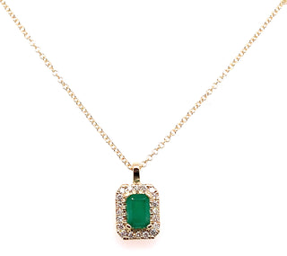 9ct Yellow Gold 0.60ct Emerald And 0.15ct Diamond Halo Necklace