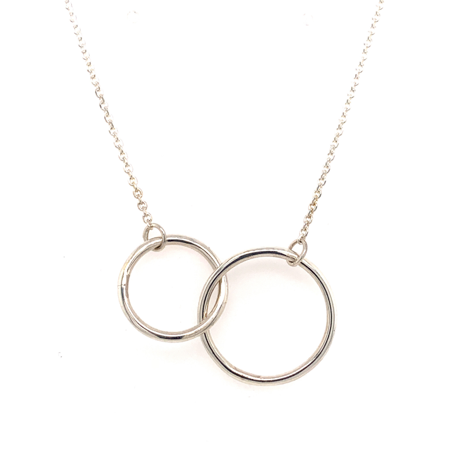 925 Sterling Silver Necklace Flash Diamond Geometric Double Circle Pendant  Female Simple Clavicle Chain Wedding Jewelry Gift