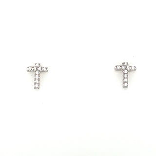 Sterling Silver Small Cz Cross Stud Earrings