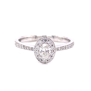 9ct White Gold 0.50ct Oval Diamond Halo Ring