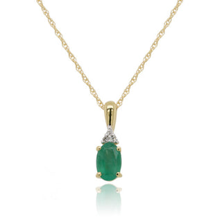 9ct Yellow Gold Earth Grown Diamond & Emerald Pendant Necklace