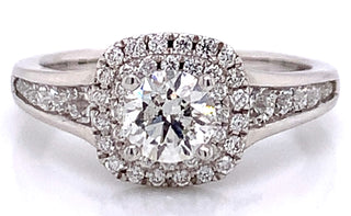 Isla - 18ct White Gold Round Brilliant Cushion Halo & Tapered Side Stones 0.96ct Earth Grown Diamond Engagement Ring