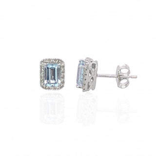 9ct White Gold Earth Grown Diamond And Aquamarine Earrings