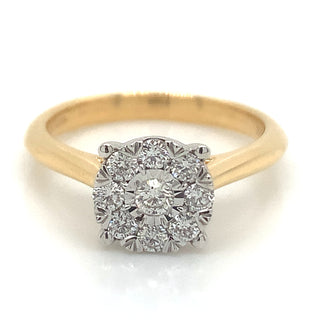 18ct Yellow Gold Classic Illusion Style Diamond Cluster Ring
