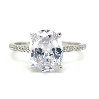 Sterling Silver Oval Solitaire With Cz Set Shoulders