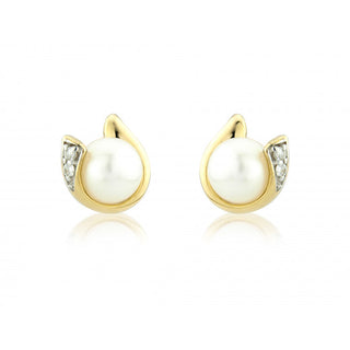 9ct Yellow Gold Pearl & Diamond Curl Earrings
