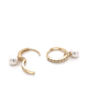 9ct Yellow Gold Dotted & Baroque Pearl Drop Clicker Hoops
