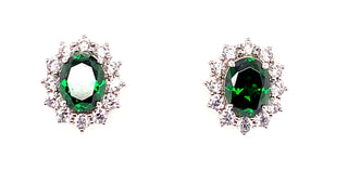 9ct White Gold Princess Di Emerald And Cz Stud Earrings