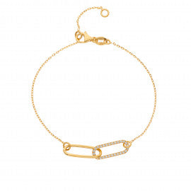 9ct Yellow Gold Double Link CZ & Plain Bracelet