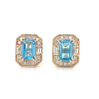 9ct Yellow Gold 1.30ct Blue Topaz And Diamond Earrings