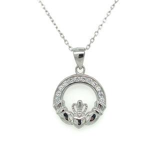 Sterling Silver Cz Claddagh Pendant