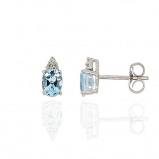 9ct White Gold Diamond & Aquamarine Stud Earrings
