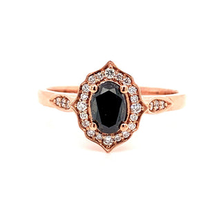9ct Rose Gold Black Diamond Ring With Ornate Diamond Halo
