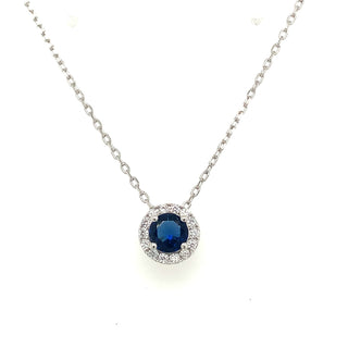 Sterling Silver Sapphire And Cz Halo Pendant