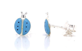 Sterling Silver Blue Ladybird Stud Earrings