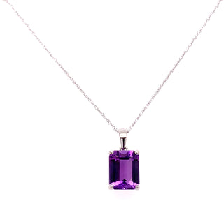 9ct White Gold Earth Grown Amethyst Pendant Necklace