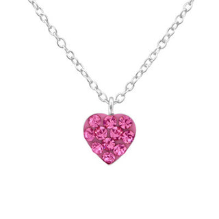 Children's Silver Heart Necklace with Pink Crystal