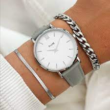 Cluse Strap 16mm Leather Grey, Silver Colour