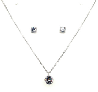 Sterling Silver Round Cz Pendant & Earring Set