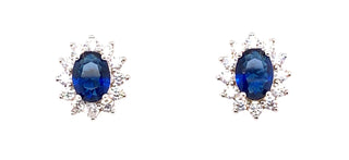 Sterling Silver Sapphire and Cz Princess Di Earrings